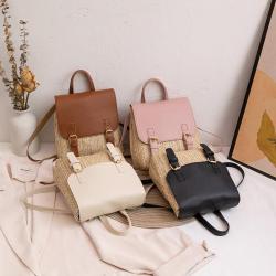 Schoolbag wholesale women bag 2024 new lady backpack large capacity backpack straw bag simple shoulder bag