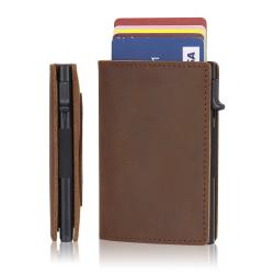 Wholesale Genuine Leather Metal Card Holder Wallet Crazy Horse Leather Metal Card Holder Aluminium Wallet