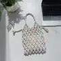 2024 New Summer Korean Beaded Carried Handbag Small Fashion Mesh Straw Beads Beach Bag Hand Hollow-Out Woven Women Tote Hand Bag