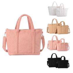 Keymay Stock No MOQ M L Cream Winter Autumn Women's Fuzzy Tote Handbag Teddy Tote Bag