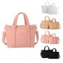 Keymay Stock No MOQ M L Cream Winter Autumn Women's Fuzzy Tote Handbag Teddy Tote Bag