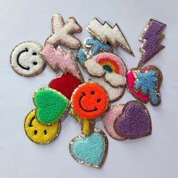 Keymay DIY Personalize Gift Cute Lightweight Initial Varsity Glitter Letter Patches Embroidery Self Adhesive Chenille Patches