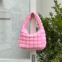 2023 Wholesale New Korean Style Pleated Nylon Hobo Mini Hand Bag Women's Trend Clutch Plaid Macaron Color Puff Cloud Handbag