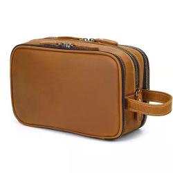 2024 Custom Luxury Genuine Leather Storage Hand Bag For Men Cosmetic Bags