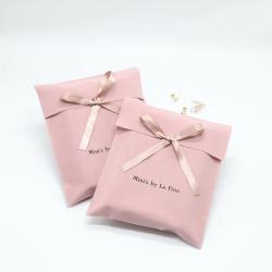 Custom Black Logo Printed Pink Velvet Flap Gift Jewelry Makeup Envelope Pouch Dust Clothing Packaging Velvet Bag