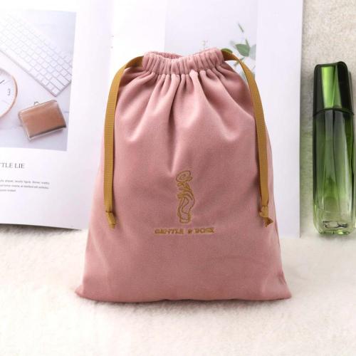 Custom Embroidery Pink Velvet Drawstring Wedding Party Gift Jewelry Storage Bag Recycled Soft Velvet Dust Pouch