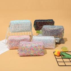 Small Luxury Private Label Fancy Pvc Confetti Glitter Canvas Tote Makeup Case Travel Cosmetic Bags For Woman