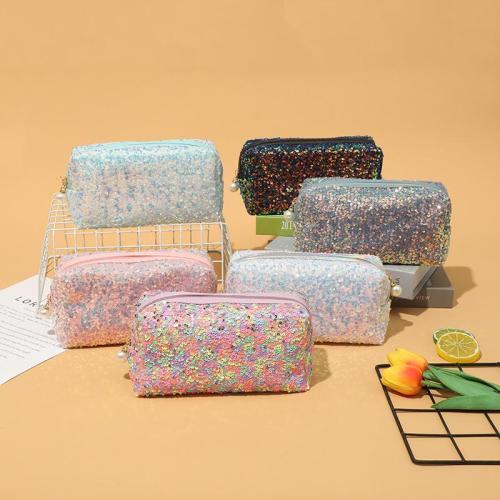 Small Luxury Private Label Fancy Pvc Confetti Glitter Canvas Tote Makeup Case Travel Cosmetic Bags For Woman