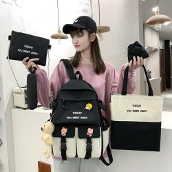 HR306 Hot Selling Five Piece Student Backpack Color Canvas Backpack Fashionable Campus Splash Proof Backpack for Students