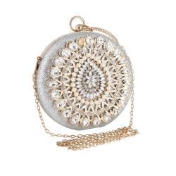 New design round evening bag rhinestone flower bag glitter handbags woman good quality sling bag