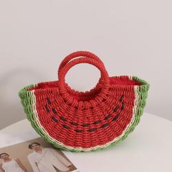 2024 Watermelons Shape Hand Weave Large Capacity Handbag Straw Beach Tote Hand Bag Fruit Shape Woven Basket Bag