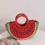 2024 Watermelons Shape Hand Weave Large Capacity Handbag Straw Beach Tote Hand Bag Fruit Shape Woven Basket Bag