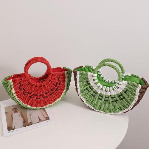 2024 Watermelons Shape Hand Weave Large Capacity Handbag Straw Beach Tote Hand Bag Fruit Shape Woven Basket Bag