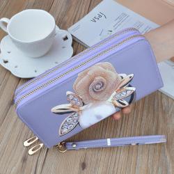 ZR688 Women's Wallet Long Handbag PU Double-layer Zipper Coins Wallet Purse Stylish Contrast Color Mobile Phone Bag Card Holder