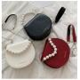 HR351 New Fashion Chain Pearl Handheld Shoulder Bag Simple Crossbody Saddle Bag PU Leather Magnetic Button Oval Bag For Women