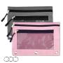 Pencil Pouch Case 3 Rings Binder Double Zipper File Stationery Bag Oxford Cloth Dual Pocket Mesh Window Pencil Bag Multicolor