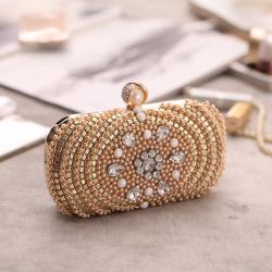 Fashion champagne chain shoulder party handbag pearl evening clutch bag beaded bags for women