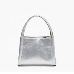 Wholesale New Arrival Vegan Leather Silver  Womens Handbags Unique Lock Handle Fashion Ladies Bucket Handbags