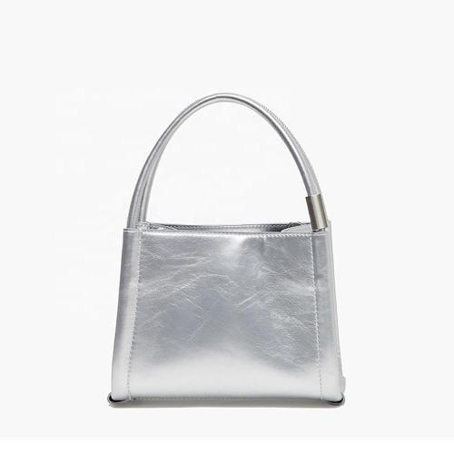 Wholesale New Arrival Vegan Leather Silver  Womens Handbags Unique Lock Handle Fashion Ladies Bucket Handbags