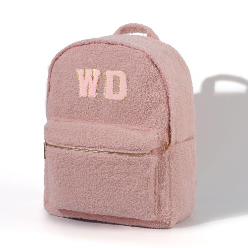 Whole Sale Custom Kids Pink Teddy Velvet Backpack Teddy Bear Bookbag School Bag