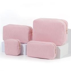 Drop Ship Supported  Designer Cosmetic Eco-Friendly Organizer Corduroy  Pink Make Up Bag Toiletry Bag For Women  Jewelry Pouch