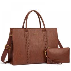 LOVEVOOK Vintage Leather Work Bag 15.6 in Laptop Tote Waterproof Computer Bag Business Office Briefcase Laptop Bag for Women