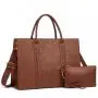 LOVEVOOK Vintage Leather Work Bag 15.6 in Laptop Tote Waterproof Computer Bag Business Office Briefcase Laptop Bag for Women