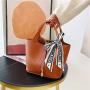 2022 New Fashion Lady Designer Bag All- Match Handbag with Scarf & Golden Lock for Women  Solid Color Pu Leather Tote Bag