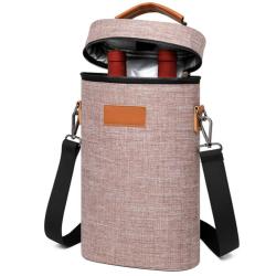 Gelory Custom Logo Insulated Leakproof 2 Bottle Wine Cooler Bag Padded Portable Wine Tote Bag for Travel, Picnic