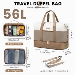 LOVEVOOK 3pcs PU Nylon Luggage Weekender Bag with Transparent Toiletry Pouch Overnight Bag Waterproof Travel Duffel Bag Unisex