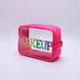 Keymay Stock S M L XL 4 Size Hot Pink Nylon Storage Bag DIY Patches Makeup Bag Zipper Waterproof Portable Clear Vanity Case