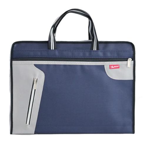 ZR907 Unisex Business Luxury Briefcase Soft Faced Zipper Dark Blue Oxford Office Handbag Laptop Bag Woven Document Custom logo