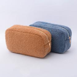 Keymay RTS Fast Shipping S M L Xl Multi-color Custom Logo Women Winter Teddy Makeup Bag Cosmetic Plush Bag Girls Sherpa Pouch