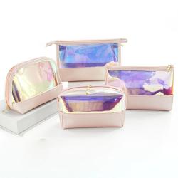 Custom Waterproof PVC Travel Women Toiletry Makeup Bag Custom Logo Holographic TPU Make Up Cosmetic Packaging Bags Or Pouches