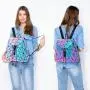 LOVEVOOK brand designer High Quality PU leather backpacks ladies messenger bags purses women geometric luminous backpack set