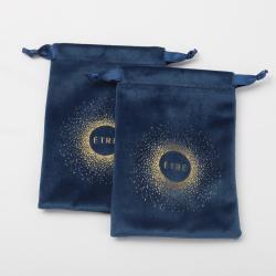 Custom Logo Navy Drawstring Necklace Jewellery Pouch Jewelry Watch Packaging Drawstring Velvet Bag