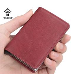 OEM036 Credit Card Holder Wallet Men Women Metal RFID Vintage Aluminium Bag Pop Up PU Leather Bank Cardholder Case New