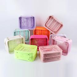 Custom Logo Design Travel Makeup Bags Waterproof 2 Layers Compartment Make Up Wash Bag Clear Cosmetic Toiletry Bag