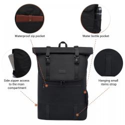 LOVEVOOK Fashion Rolltop Laptop Rucksack Backpack Retro Oxford Laptop Daypack Waterproof Fits 17 Inch Roll Top Backpack Unisex