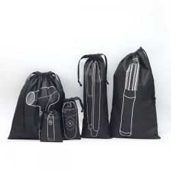 Custom Logo Printed Black Drawstring Non Woven Razor Comb Hair Stick Hair Drier Packaging Bag Non Woven Dust Pouch