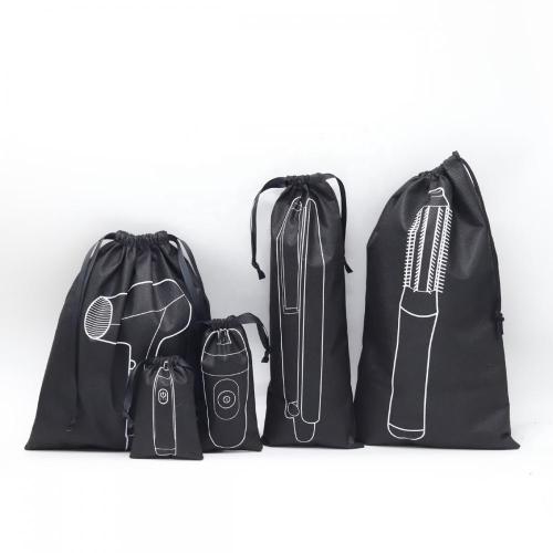 Custom Logo Printed Black Drawstring Non Woven Razor Comb Hair Stick Hair Drier Packaging Bag Non Woven Dust Pouch