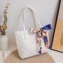 2024 Trendy Large Capacity Diamond Embroidery Tote Bag Simple Silk Scarf Shoulder Bucket Bag Women Fashionable Large Capacity