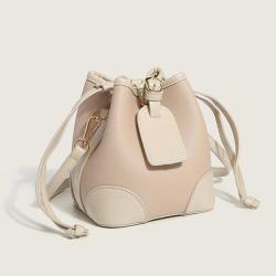 2024 New Arrival Vegan Leather Sling Bags For Women Bucket Bag With Leather Tag Drawstring Design