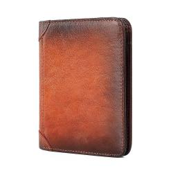 NEW Man Casual Short Trifold Wallet Vintage Slim cow leather wallet for men credit card holder multi-function wallet with zipper