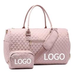 2PCS Women Quilted Weekender Travel Duffle Bag with Toiletry Bag Carry on Overnight Gym Travel Duffle Bag with Wet Pocke