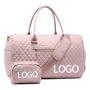 2PCS Women Quilted Weekender Travel Duffle Bag with Toiletry Bag Carry on Overnight Gym Travel Duffle Bag with Wet Pocke