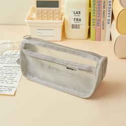 Gelory Custom School Student Simple Mesh Exam Stationery Bag Double Sided Transparent Pencil Bag
