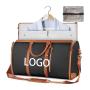 custom logo luxury multipurpose duffel foldable pu leather luggage travel bags garment duffle bag with shoe compartment