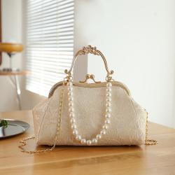 Pearl Chain Designer Women Handbags Lock Button Handbag Manufacturer Customize Lace High Quality Ladies Designer Shoulder Bags