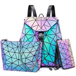 LOVEVOOK brand designer High Quality PU leather backpacks ladies messenger bags purses women geometric luminous backpack set